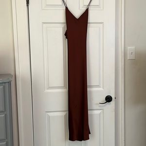 Brown satin slip dress